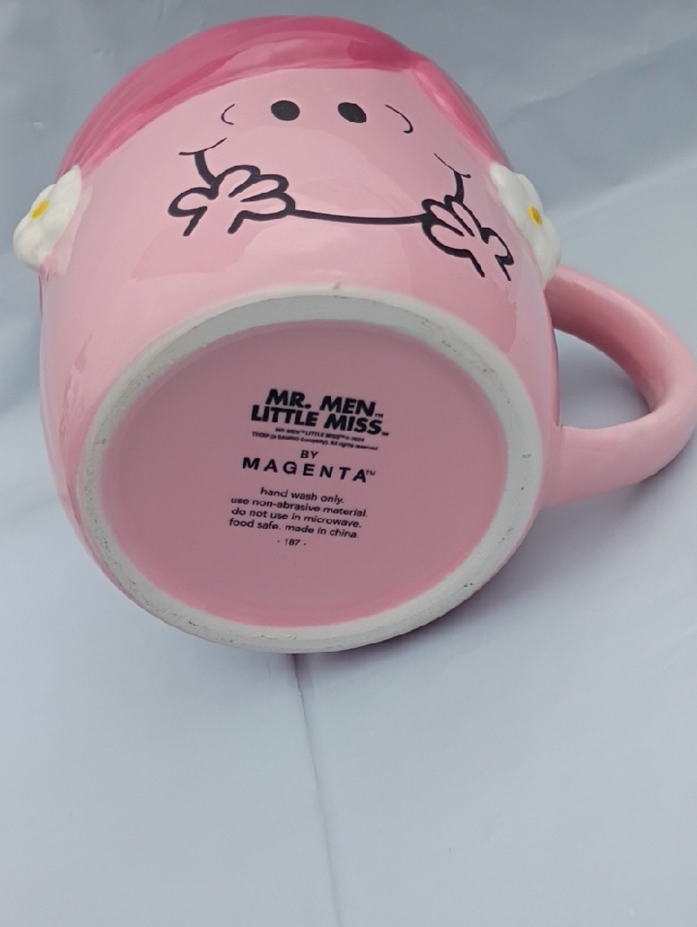 Magenta Pink Smiley Ceramic Mug with Daisy Ears Mr Men Little Miss Hug NWOT - Picture 7 of 10